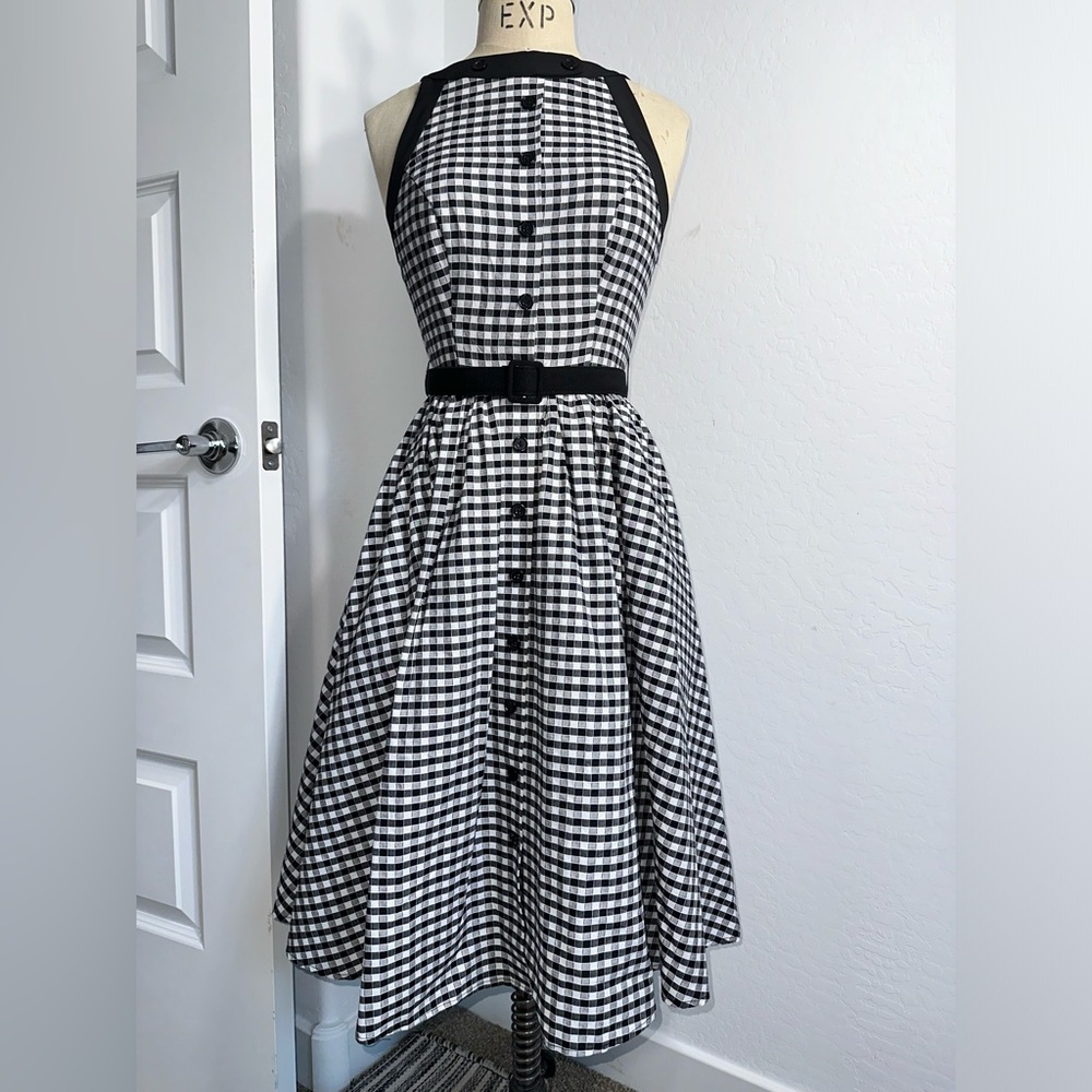 Unique Vintage Black & White gingham Maxine Swing Dress